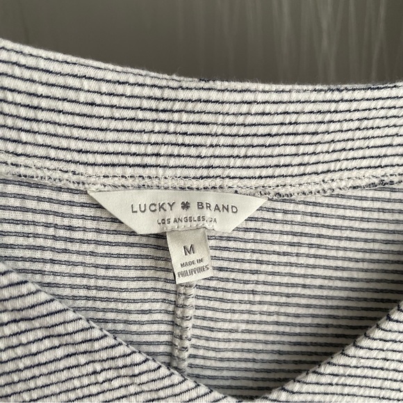 LUCKY BRAND Dress Women’s Medium Stripe Ruffle Bell Sleeve Knit Mini Shirt Dress - Picture 6 of 11